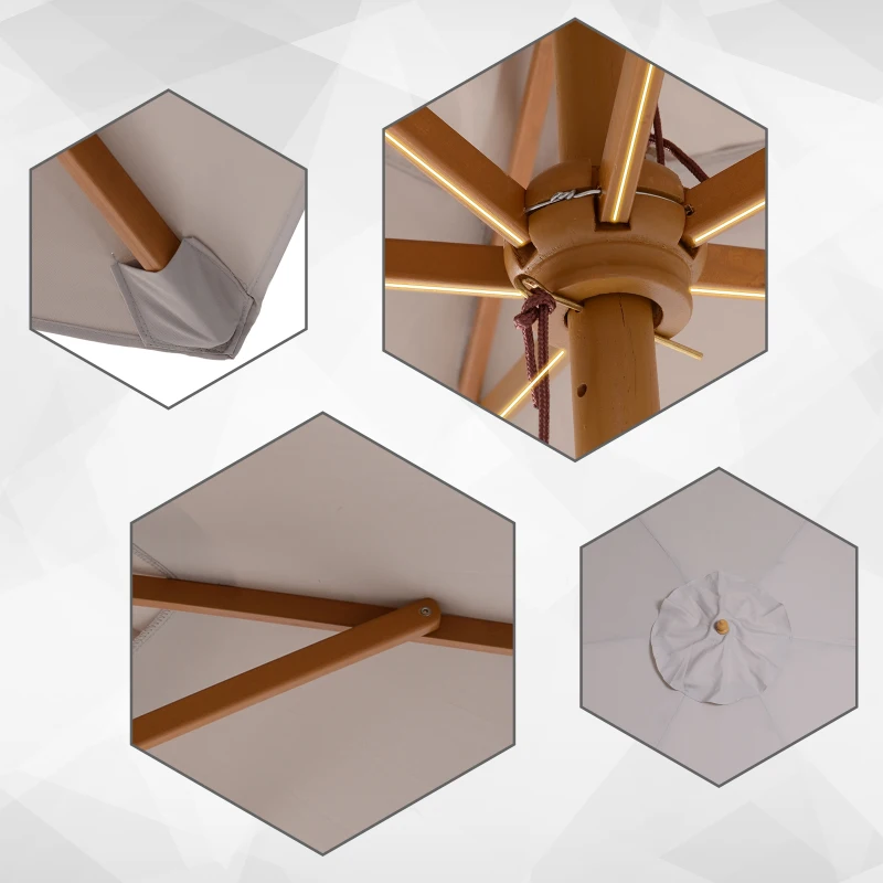 Outsunny Parasol droit parasol de jardin rond grande taille de jardin Ø 2,5 x 2,3H m bois de bambou gris