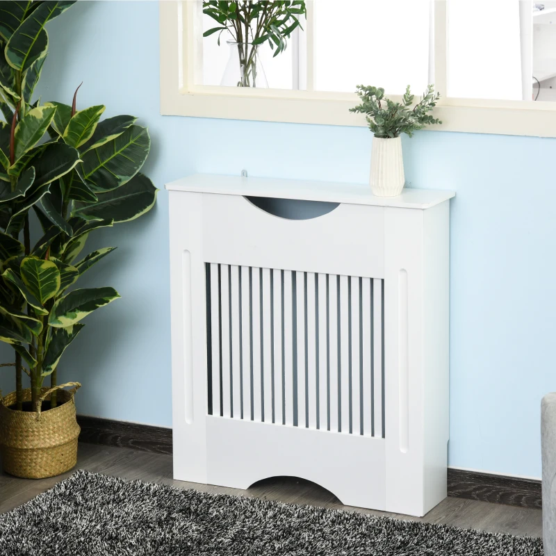 HOMCOM Painted MDF Radiator Cover Heater Cabinet Modern Slatted Home Furniture Living Room Bedroom Worktop White 82H x 78W x 19D
