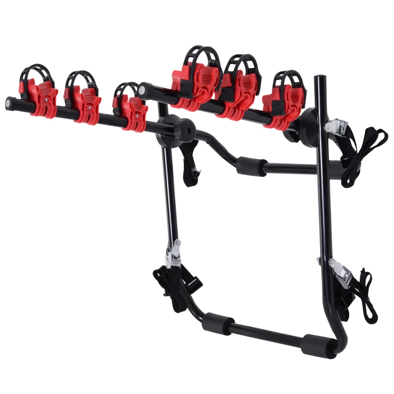 HOMCOM Portabicicletas Trasero Portón Plegable con Correas Hasta 3 Bicis Soporte de Bici Universal Carga 40kg 68x52x60cm Metal