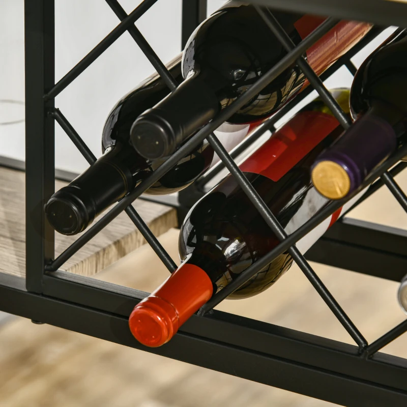 HOMCOM Tavolo da Bar Industriale da 10 Bottiglie in Truciolato e Acciaio, 120x60x91 cm, Nero e Color Legno