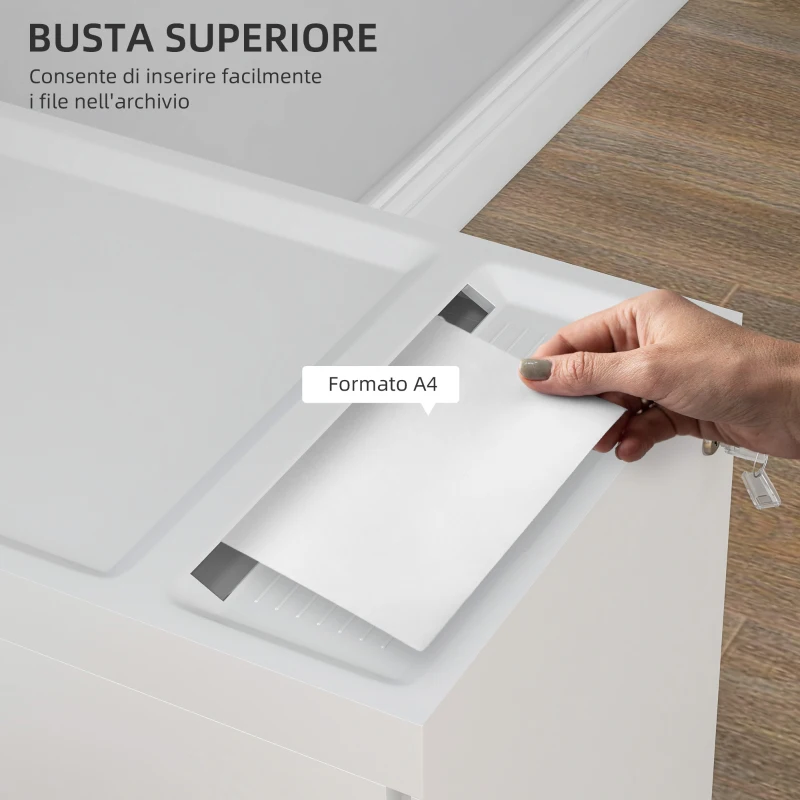 HOMCOM Schedario per Ufficio con 2 Cassetti, Fessura a Busta e Barra per Appendere, in Acciaio, 30x50x53.5 cm, Bianco