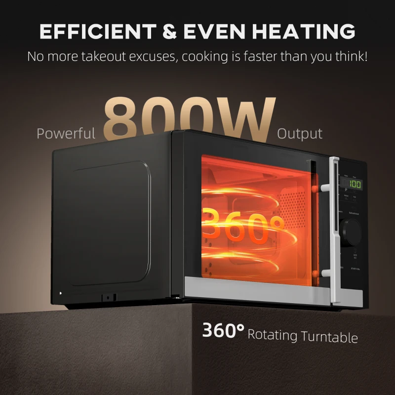 HOMCOM 23L 800W Microwave Oven, Digital Solo Microwave with 10 Power Levels, Automatic Defrost, 8 Auto Cook Menus, 60 Minutes Timer, Clock, Easy Clean, Small Black Microwave