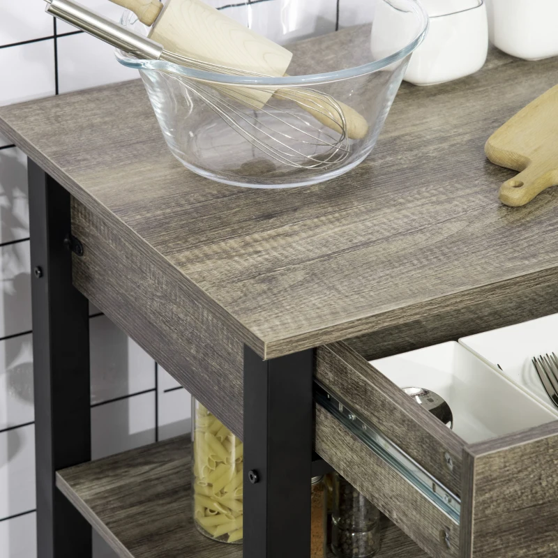 HOMCOM Carrello da Cucina Portavivande con Cassetto, Mensole, Armadietto e 4 Ruote, Legno Truciolare, 60x50x84.5cm, Quercia