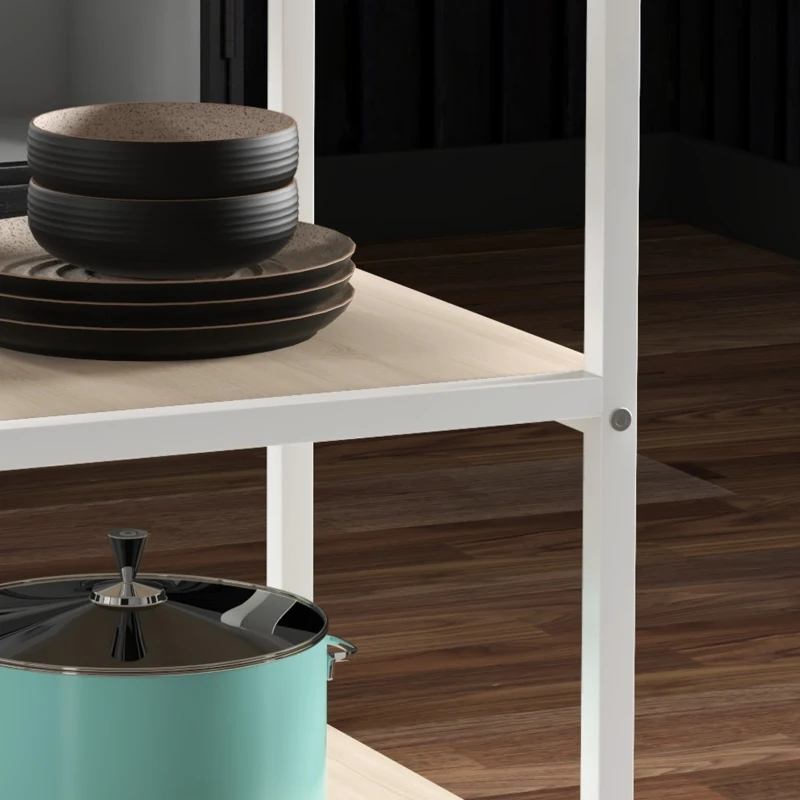 HOMCOM Tavolo da Pranzo per 4-6 Persone con 2 Ripiani Integrati, in Acciaio e MDF, Ø100x76 cm, Bianco e Rovere