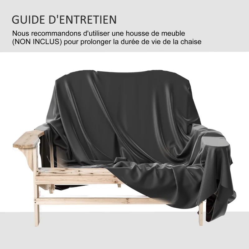 Outsunny Banc de Jardin 2 Places Design Adirondack Assise Dossier à Lattes Larges accoudoirs Bois Naturel sapin lasuré