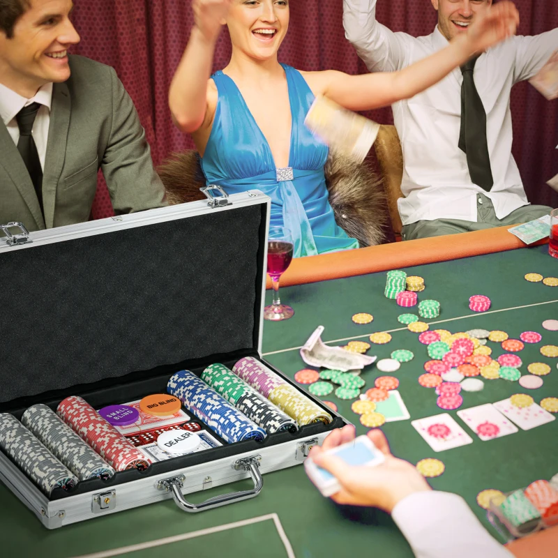 SPORTNOW Mallette de Poker Coffret de Poker Complet avec 500 jetons 5 dés 2 Jeux de Cartes 3 boutons 1 Tapis en Feutre