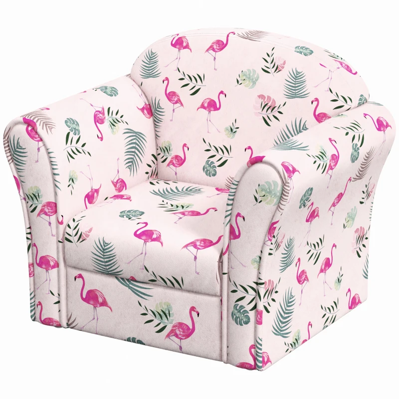 AIYAPLAY Kids Armchair with Flamingo Design, Wooden Frame, for Bedroom, Playroom, Kids Room - Pink