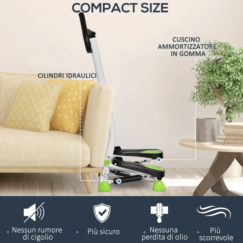 HOMCOM Stepper con Manubrio, Pedali Antiscivolo e Monitor LCD, in Acciaio e ABS, 55x44x108 cm, Bianco Nero e Verde