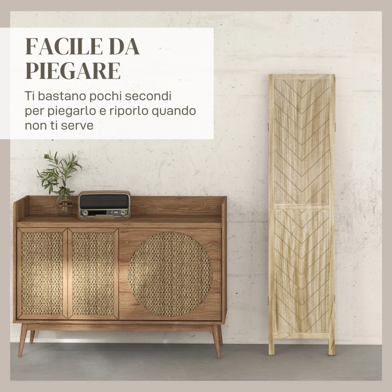 HOMCOM Paravento da Interno Pieghevole a 3 Ante a Spina di Pesce in Legno, 120x1.6x170 cm