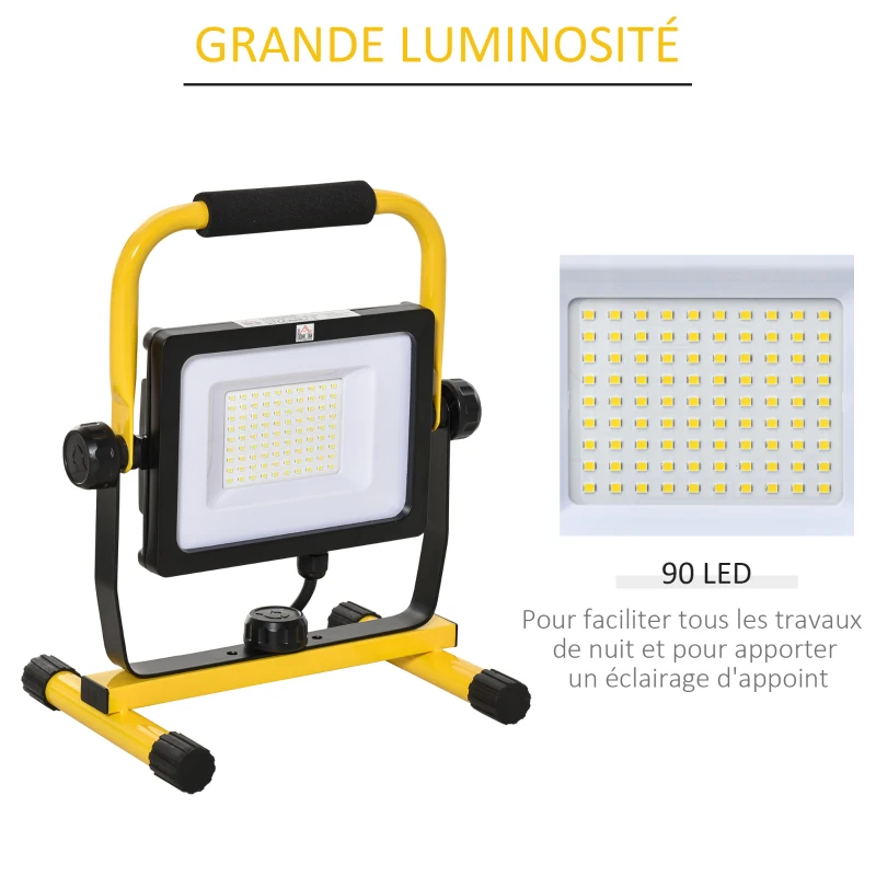 Projecteur de chantier LED 50W 5000K pivotant 360° jaune noir
