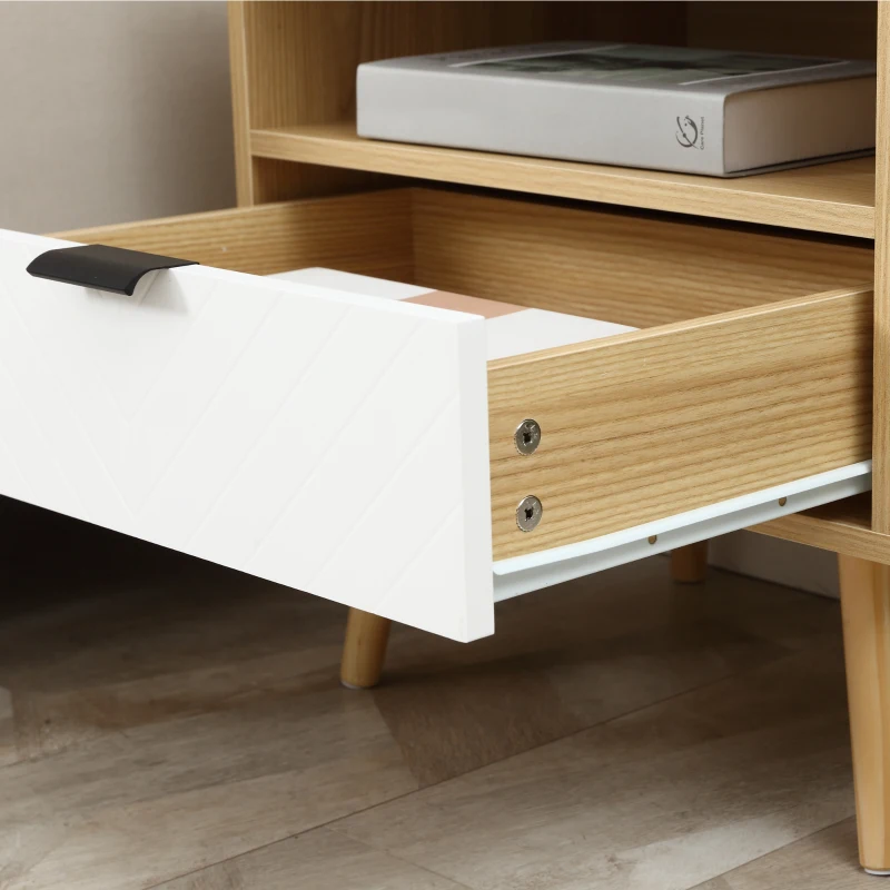 HOMCOM Mesita de Noche con 1 Cajón y 1 Estante para Dormitorio Salón Oficina Estilo Moderno 50x39,5x49,5cm Madera Natural