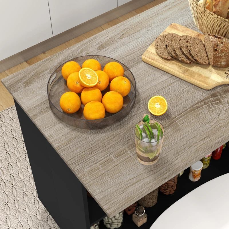 HOMCOM Isla de Cocina Mueble buffet auxiliar con 2 Estantes Abiertos 2 Puertas y Estantes Ajustables 105x60x82 cm Negro y Roble