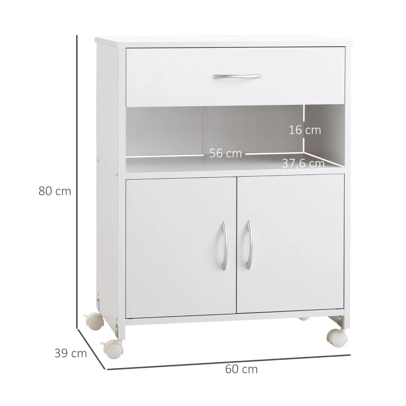 Vinsetto Support d'imprimante mobile avec tiroir, niche et placard 2 portes, étagère réglable, 60 x 39 x 80 cm, Blanc