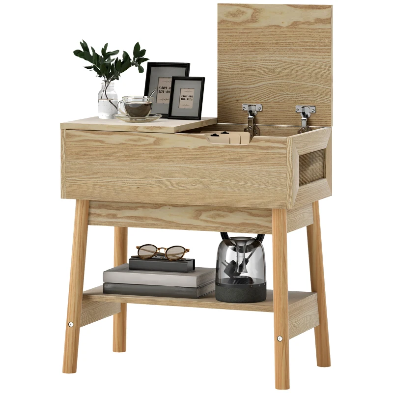 HOMCOM Tavolino da Salotto in Stile Boho con Ripiano a Scomparsa e Ripiano Aperto, in MDF, 30x60x60.5 cm, color Legno