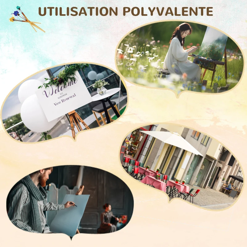 Vinsetto Chevalet d'artiste en bois sur pieds pliable portable supporte des toiles jusqu'à 66/107 cm bois naturel