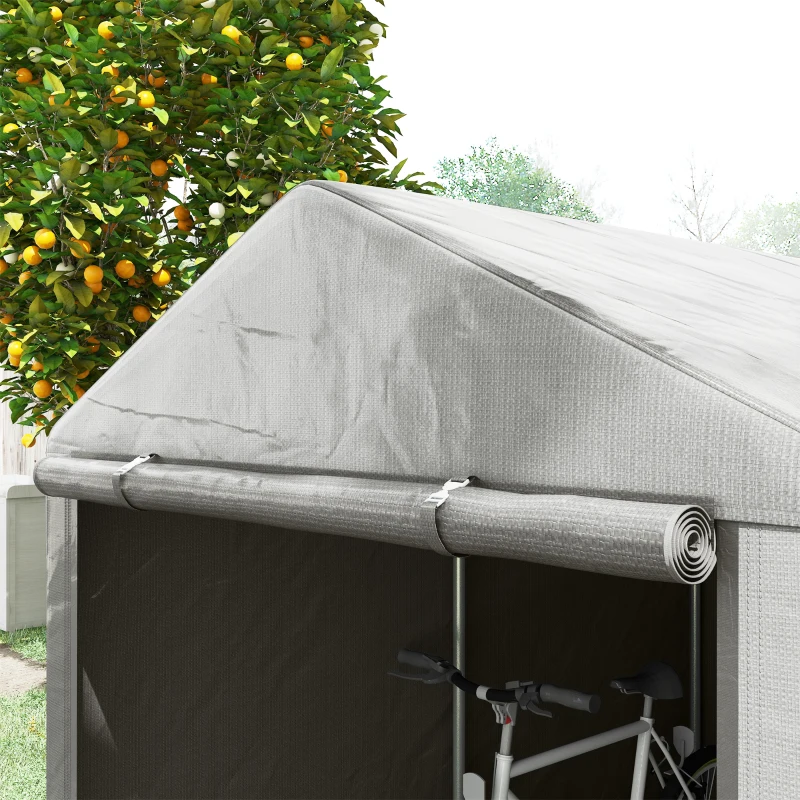 Outsunny Capanno Porta Attrezzi e Tenda Garage per Bici e Moto con Copertura Anti-UV, 1.6x2m, Grigio Chiaro