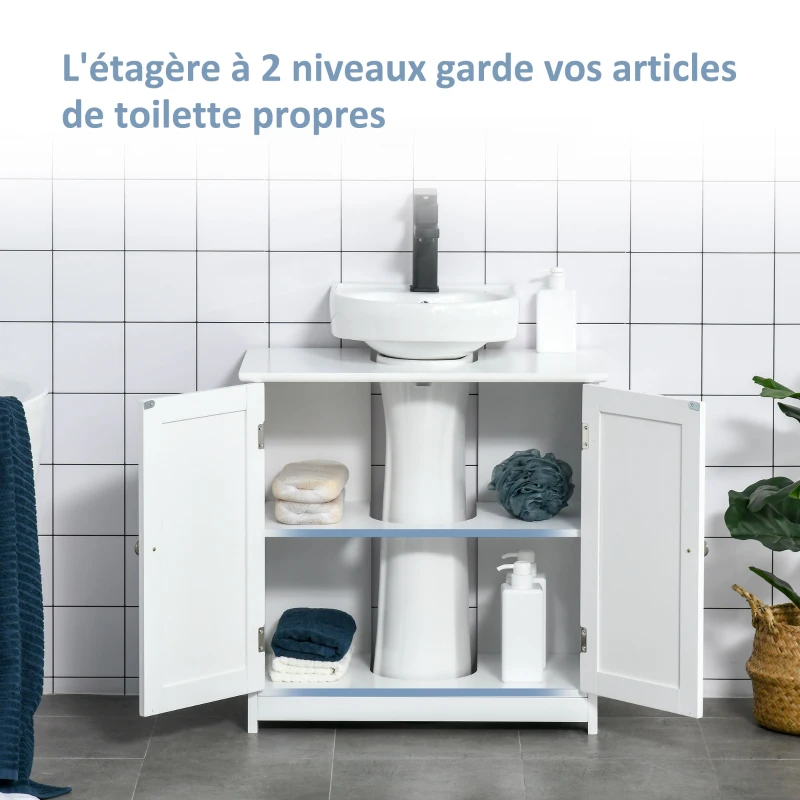 kleankin Meuble salle de bain sous lavabo - meuble sous-vasque - placard 2 portes avec étagère - dim. 60L x 30l x 60H cm - en bois blanc