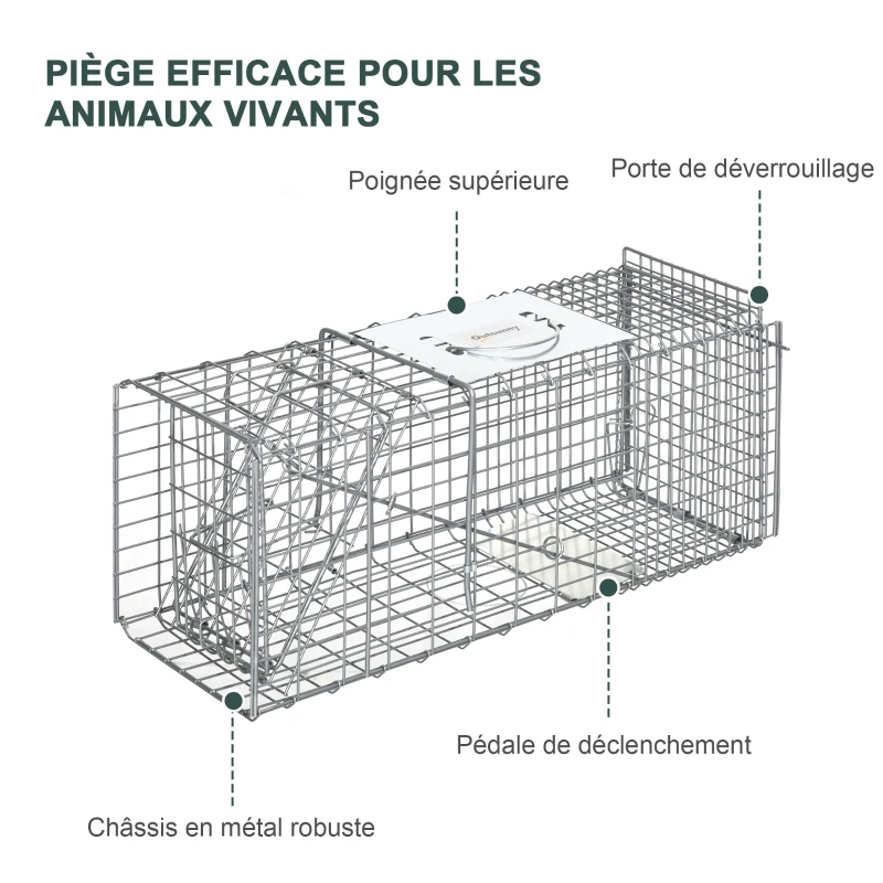 Outsunny Piège cage de capture pliante pour petits animaux type rat et souris - 2 portes poignée 66 x 24 x 30,5 cm acier gris