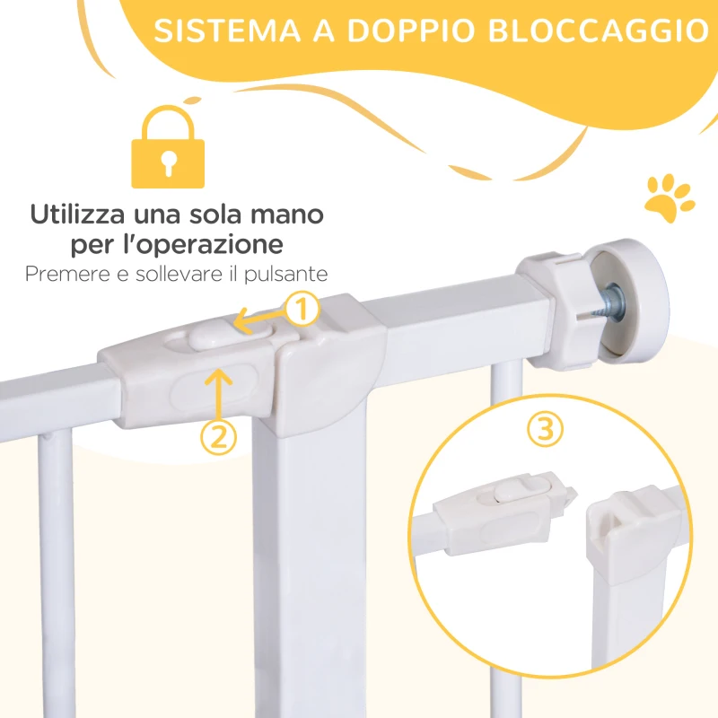 PawHut Cancelletto di Sicurezza per Animali Allargabile Facile Installazione con Supporti a Pressione Acciaio Resistente con  una Finitura Verniciata a Polvere Bianco 76x76-82cm