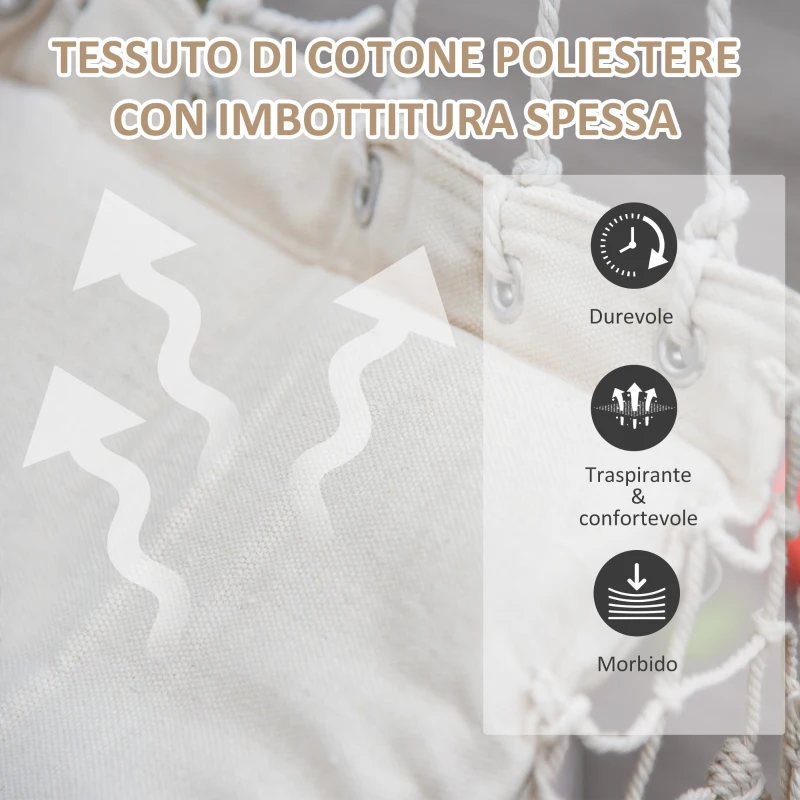 Outsunny Sedia Sospesa a Dondolo da Interno ed Esterno in Tessuto con Nappe, 90x50 cm, Crema