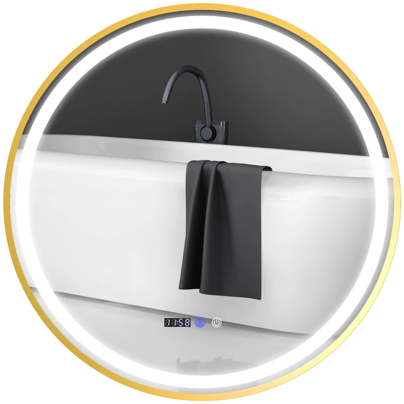 HOMCOM 80cm Anti-Fog LED Bathroom Mirror - Gold Tone