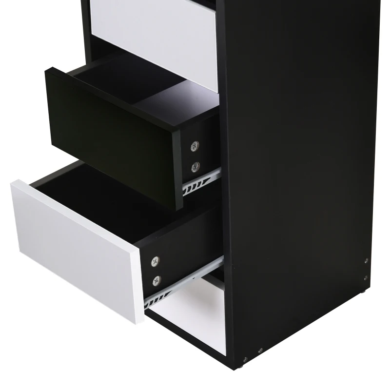 HOMCOM Coiffeuse d'angle design contemporain table de maquillage multi-rangements 5 tiroirs 3 étagères 3 miroirs noir blanc