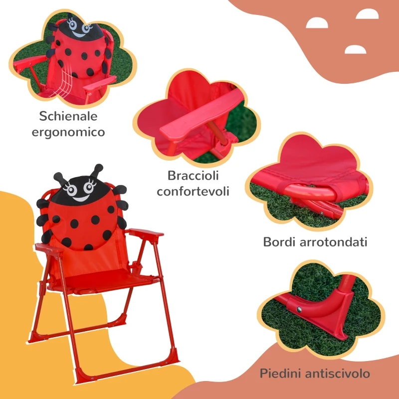 Outsunny Set Tavolo da Giardino con 2 Sedie Pieghevoli, Tavolino con Sedie da Esterno con Ombrellone per Bambini in Metallo e Poliestere, Rosso