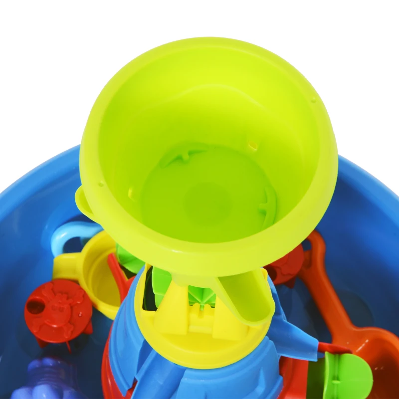 HOMCOM Playset Tavolino Acqua e Sabbia per Bambini con 21 Accessori, Set Giocattoli Tavolo Acquatico da Spiaggia ed Esterni in PP, 46x46x72 cm