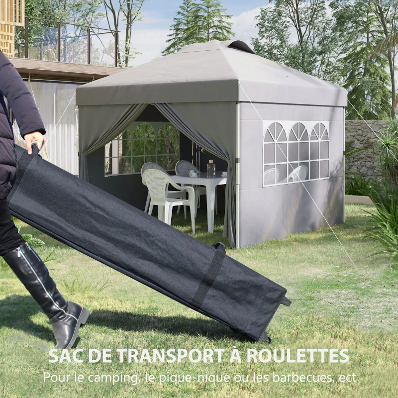 Outsunny Tonnelle barnum pop-up pliante 3 x 3 hauteur réglable parois latérales aérations fenêtres sac de transport à roulettes