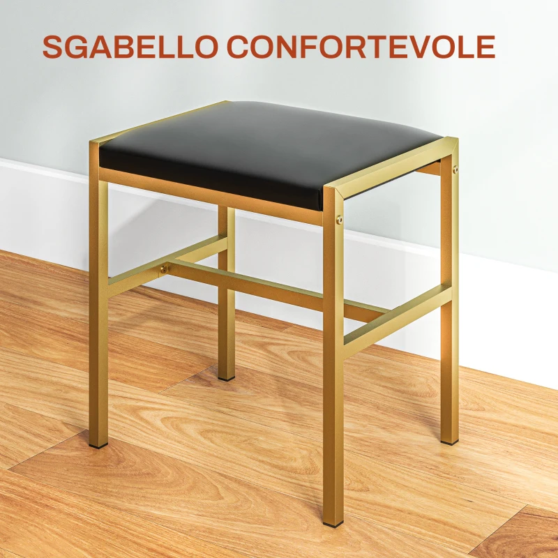 HOMCOM Tavolo da Trucco con 2 Cassetti, 6 Ripiani, Specchio e Sgabello, in Legno e Acciaio, 90x45x132.5 cm, Nero