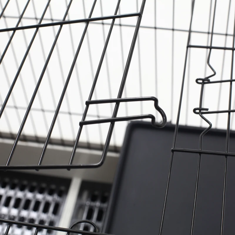 PawHut Gabbietta per Conigli Porcellini d'India in Metallo Nero con 2 Porte e Vassoio Estraibile 81.2x52.7x70cm