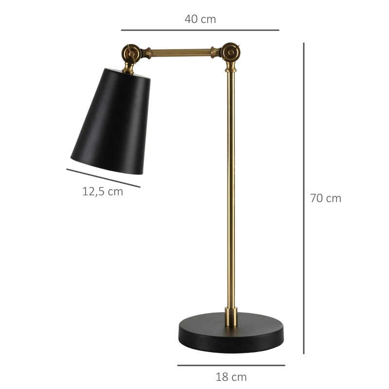 HOMCOM Lampe de table lampe de chevet style industriel angle réglable à 180° en métal pour salon chambre salle à manger bureau noir et or