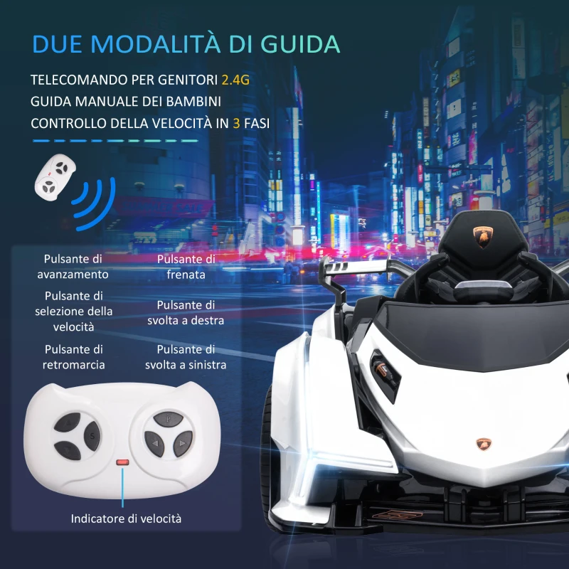 HOMCOM Macchina Elettrica per Bambini Lamborghini con Telecomando, Fari LED e Musica, Età 3+ Anni, Bianco