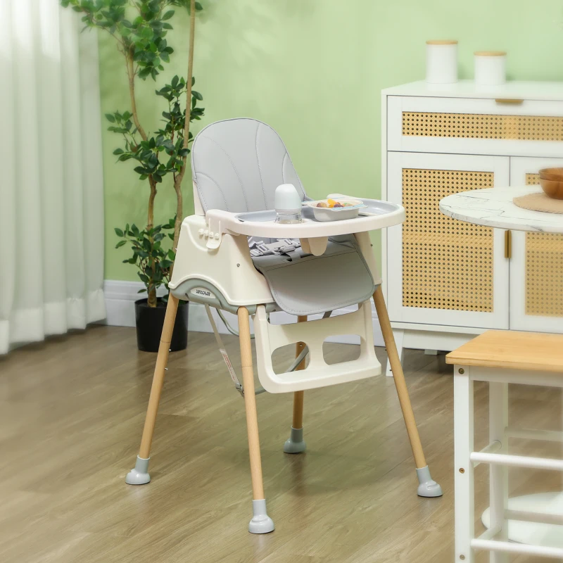 AIYAPLAY 3-in-1 Foldable High Chair for Babies, Toddlers, with Safety Harness, Washable Removable Seat Cushion, Tray, Grey
