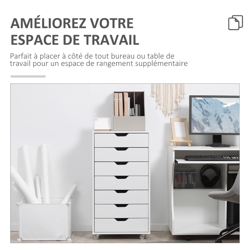 Vinsetto Caisson de bureau à roulette meuble rangement bureau avec 7 tiroirs organisateur pour documents, format A4 ou lettres
