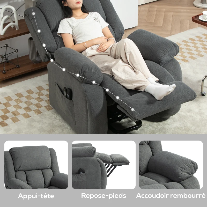 HOMCOM Fauteuil releveur électrique massage et chauffage avec repose-pied, dossier inclinable, télécommande et poche latérale(m-8)
