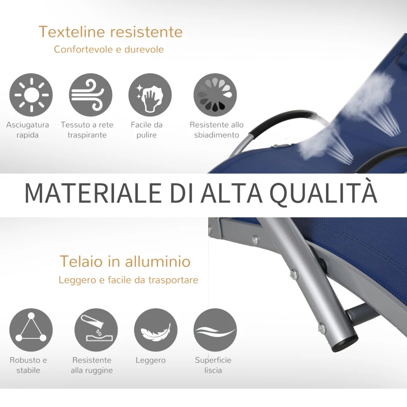 Outsunny Lettino Prendisole in Alluminio, Sedia Sdraio da Giardino in Textilene con Poggiatesta Rimovibile