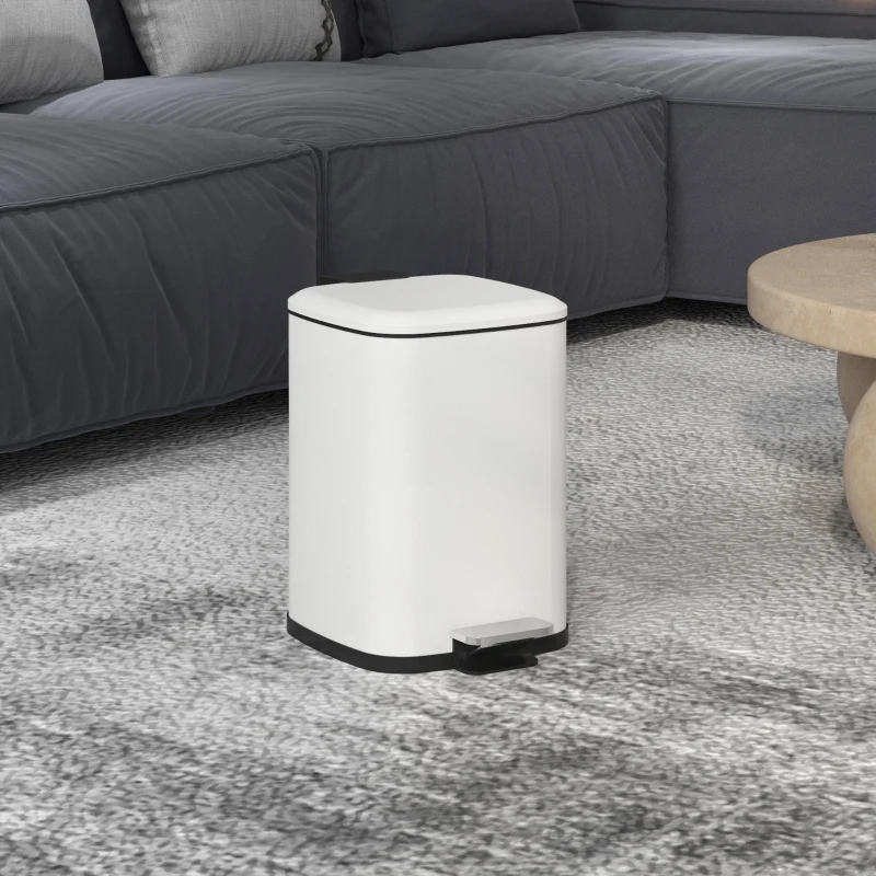 HOMCOM Poubelle de cuisine 12L avec couvercle, poubelle anti-traces de doigts avec pédale et seau intérieur amovible, blanc