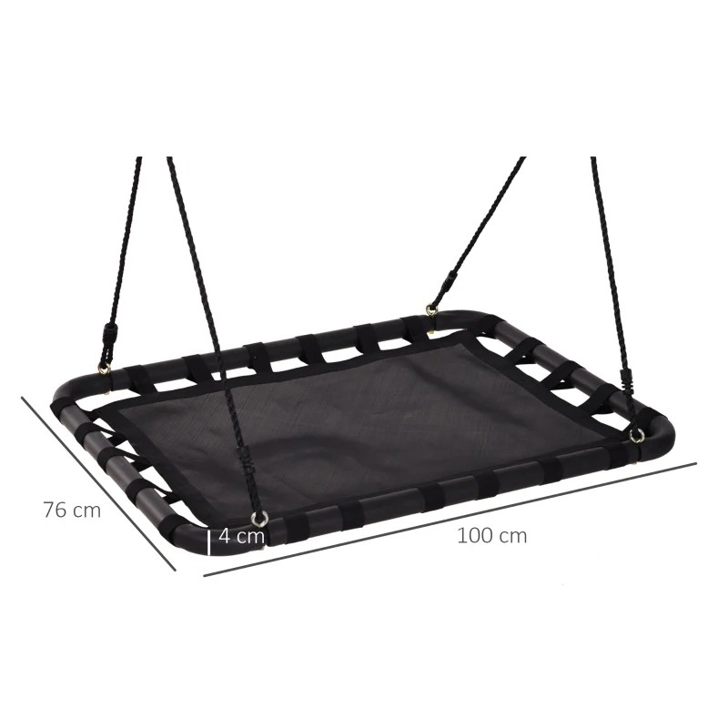 Outsunny Balançoire nid d'oiseau rectangulaire balançoire panier pour enfants adultes charge max. 100 kg dim. 100L x 76l x 4H cm 4 anneaux inclus métal époxy nylon PVC noir