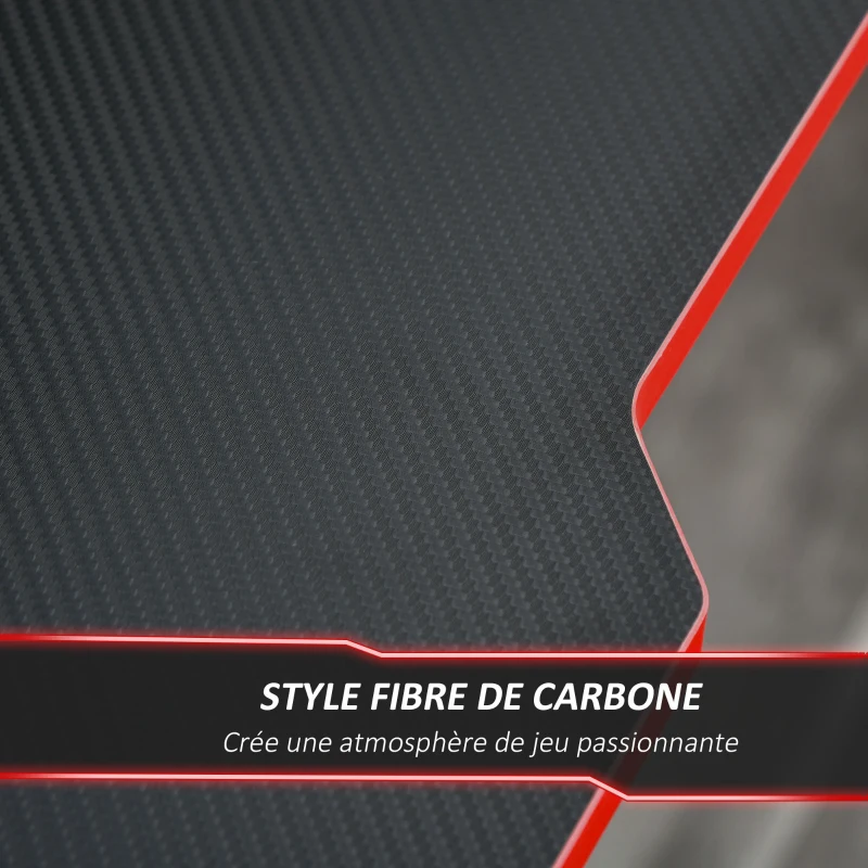 HOMCOM Bureau gaming racing bureau gamer bureau informatique bracket supports casque enceintes porte-gobelet métal plateau MDF texture carbone rouge noir