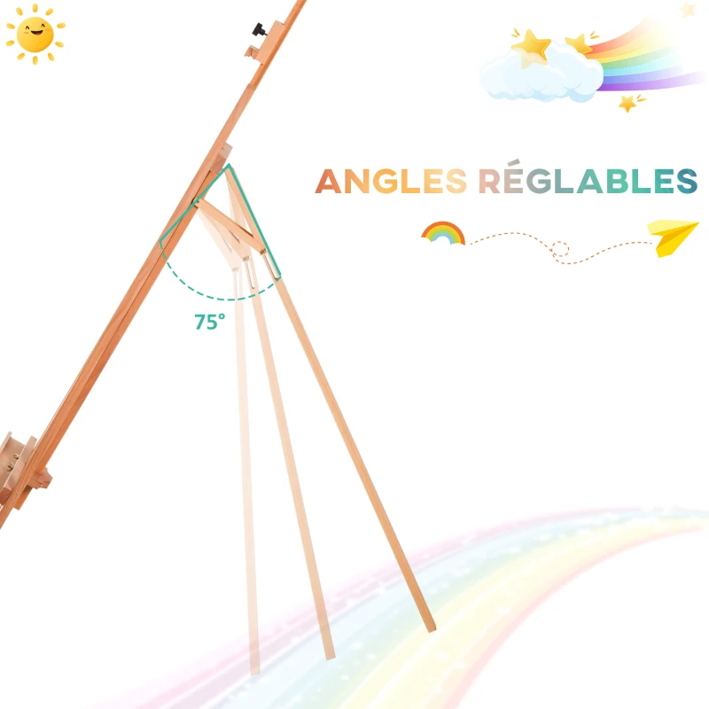 HOMCOM Chevalet d'artiste sur pieds inclinaison et hauteur réglable dim. 65L x 44l x 174-230H cm bois de hêtre clair