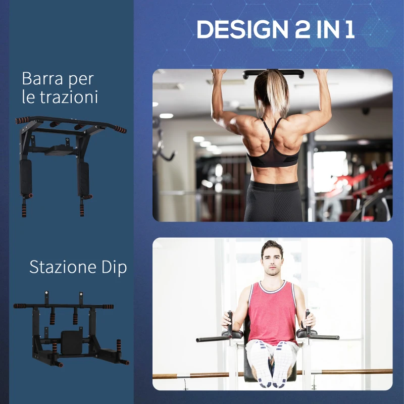 HOMCOM Barra per Trazioni a Muro in Acciaio con Imbottiture Antiscivolo, Carico Massimo 120kg, Nero