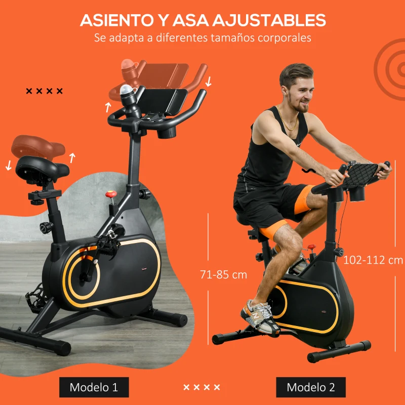 SPORTNOW Bicicleta Estática con Asiento y Manillar Ajustables Pantalla LCD Volante Inercia 4 kg y Soporte para Botella Negro