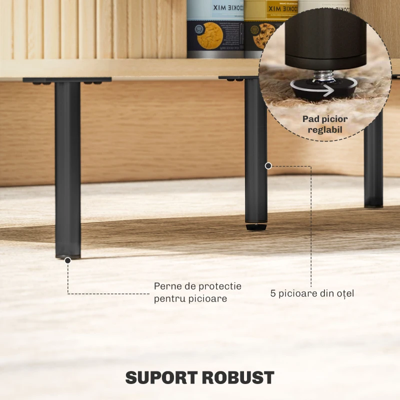 HOMCOM Măsuță de Cafea cu 2 Rafturi pentru Obiecte, Uși Culisante și Măsuță din Lemn și Oțel, 100x55x40 cm, Lemn Natural