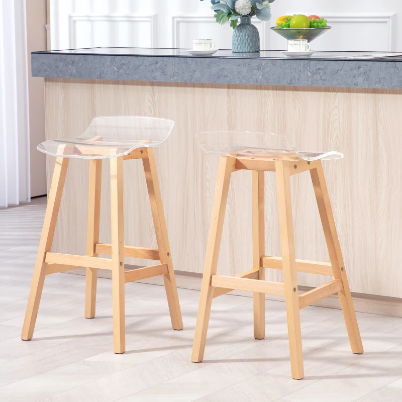 HOMCOM Lot de 2 tabourets de bar design contemporain assise acrylique transparent avec repose-pieds - 39L x 44l x 78H cm