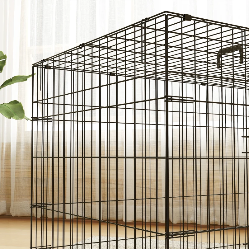 PawHut Cage caisse de transport pliante pour chien poignée, plateau amovible, coussin fourni 105 x 70 x 75 cm noir