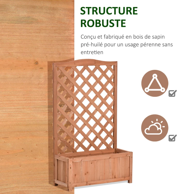 Outsunny Jardinière avec Treillis - bac à Fleurs - dim. 70L x 28l x 117H cm - Fond à Lattes - Bois Sapin pré-huilé