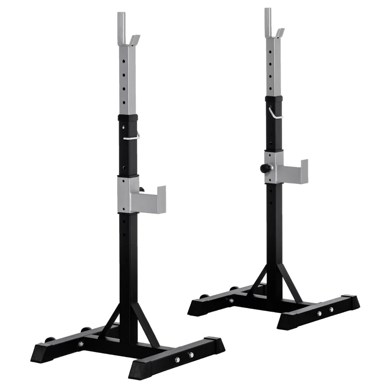 HOMCOM Set 2 Rack Porta Bilanciere in Acciaio, 2 Ganci con Altezza Regolabile, Capacità 150kg, 55x57x105-170cm, Nero