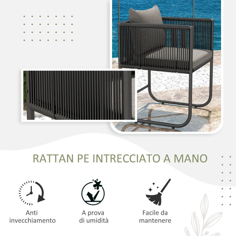 Outsunny Set da Giardino 3 Pezzi in Rattan con 2 Sedie 50x51.5x67 cm e Tavolo 110x60x75 cm in Legno Composito