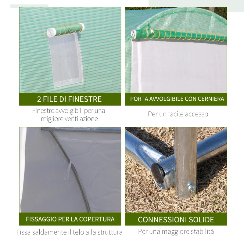 Outsunny Serra a Tunnel 3x3x2m con Porta e 6 Finestre, Doppia Copertura in PE e Struttura in Acciaio